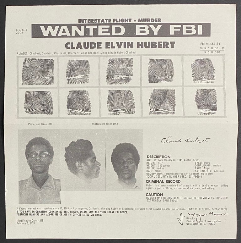 Cat.No: 294575 Wanted by FBI: Claude Elvin Hubert. Claude Elvin Hubert.