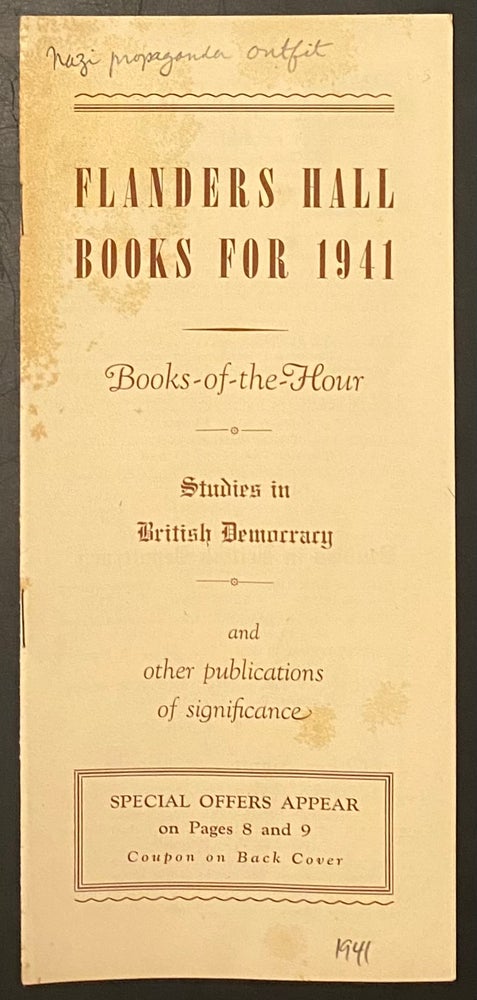 Cat.No: 294901 Flanders Hall Books for 1941. Books-of-the-Hour. Studies in British Democracy. And other publications of significance.
