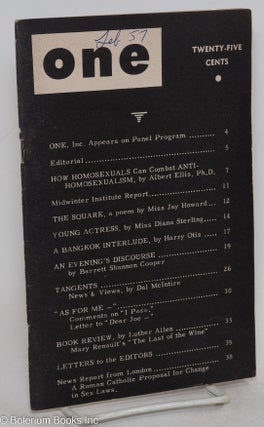 Cat.No: 295067 ONE; the homosexual magazine vol. 5, #2, February 1957. Ann Carll Reid,...