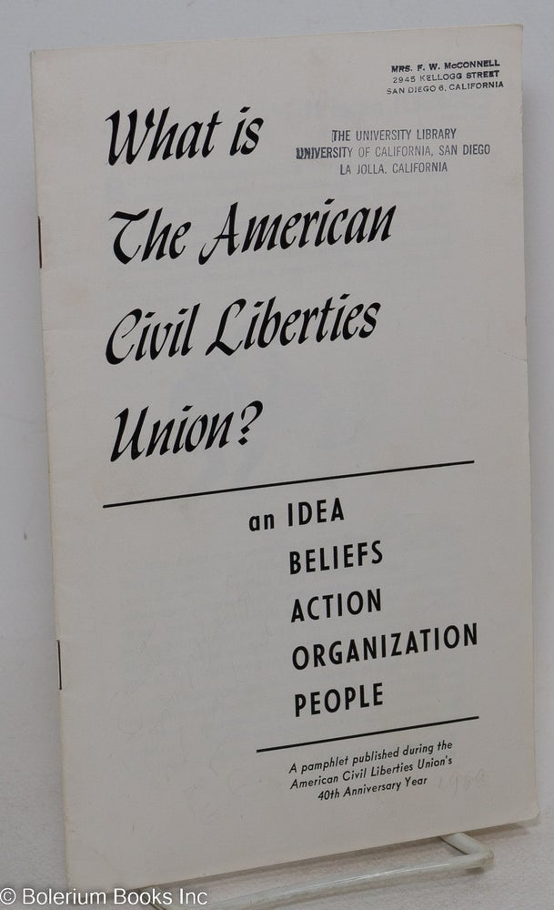 Cat.No: 295125 What is the American Civil Liberties Union? Patrick Murphy Malin, director.