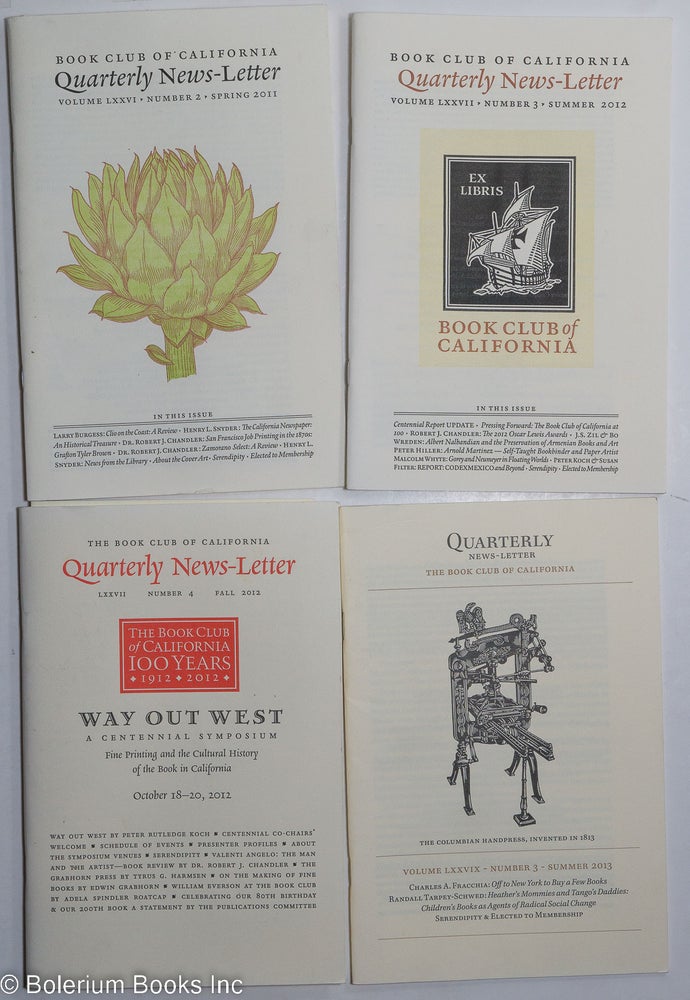 Cat.No: 296048 Book Club of California Quarterly News-Letters [four issues]. John Crichton, Peter Koch, direction.