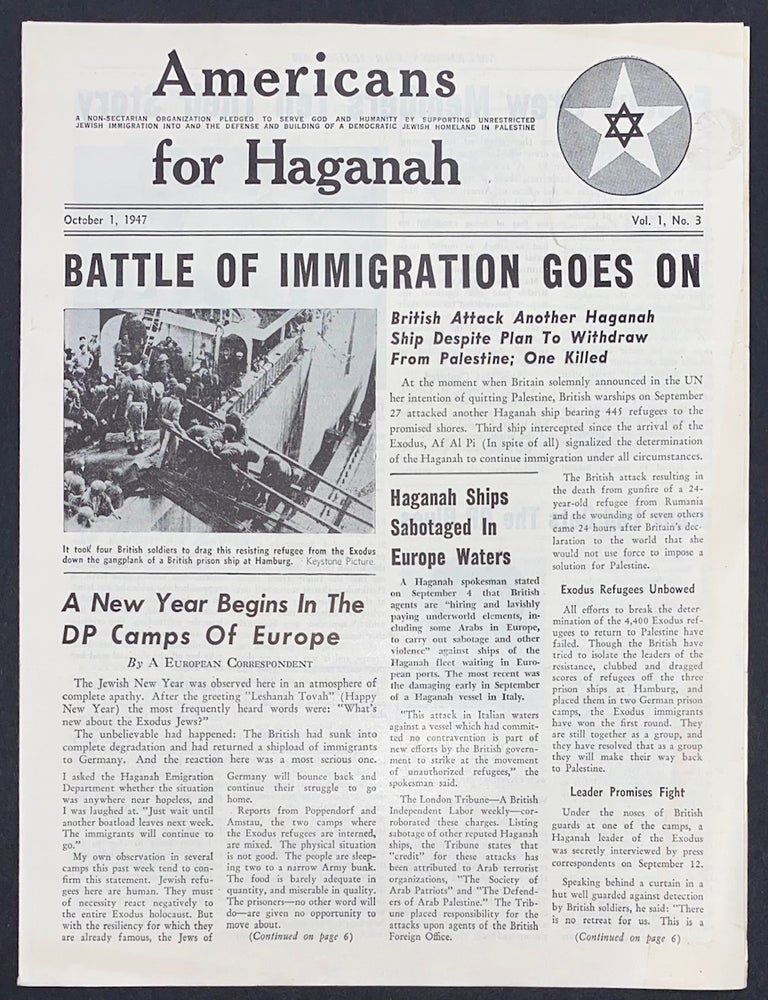 Cat.No: 296057 Americans for Haganah. Vol. 1 no. 3 (October 1, 1947)