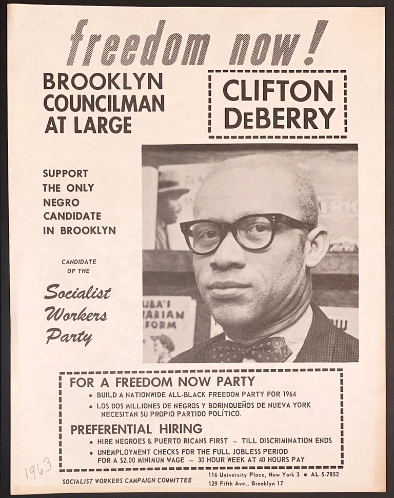 Cat.No: 296180 Freedom Now! Brooklyn Councilman at Large: Clifton DeBerry. Support the