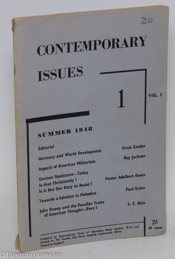 Cat.No: 296201 Contemporary Issues: vol. 1 no. 1, Summer 1948