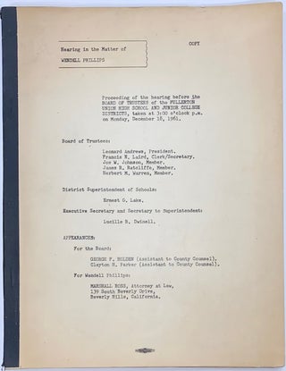 Cat.No: 296651 Hearing in the matter of Wendell Phillips. Proceedings of the hearing...