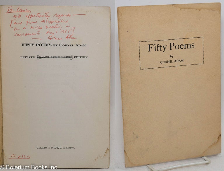 Cat.No: 296837 Fifty Poems [personal inscription signed]. Adam Cornel, Lengyel.
