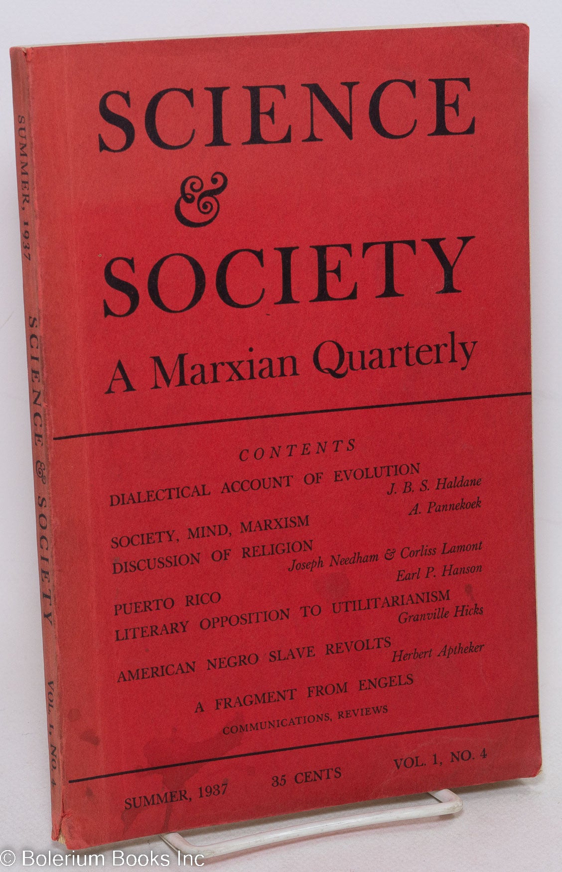 Edwin Bergum Science & Society; a Marxian quarterly, volume 1, no. 4 Summer 1937 ...