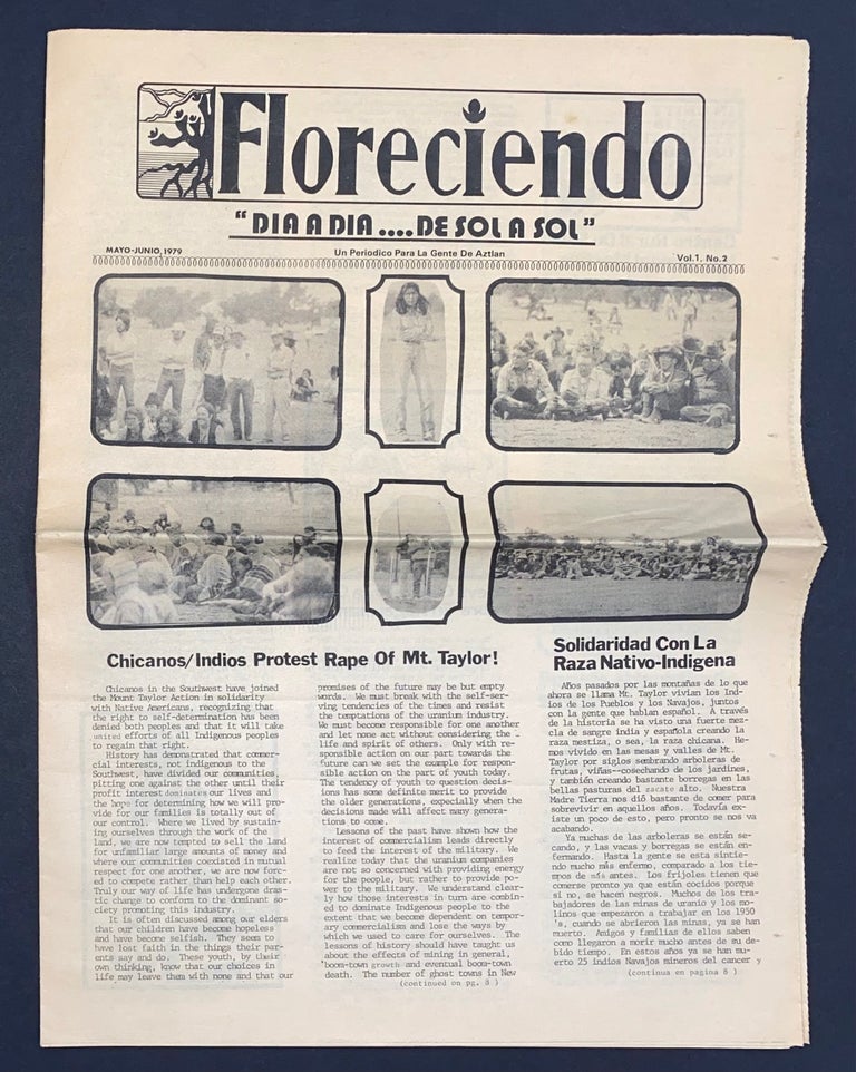 Cat.No: 297253 Floreciendo: Día a día ... de sol a sol. un periódico para la gente de Aztlán. vol. 1, no. 2 (Mayo-Junio 1979)