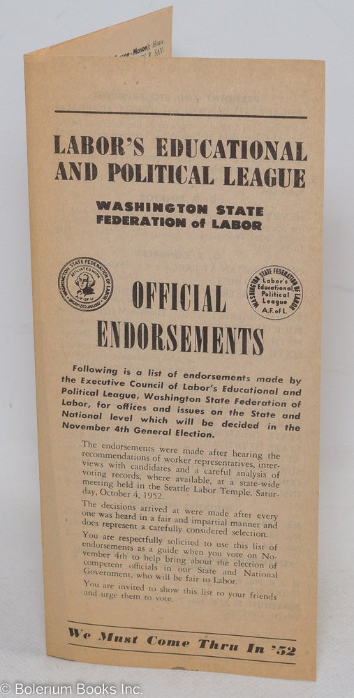 Cat.No: 297355 Labor's educational and political league; Washington State Federation of Labor