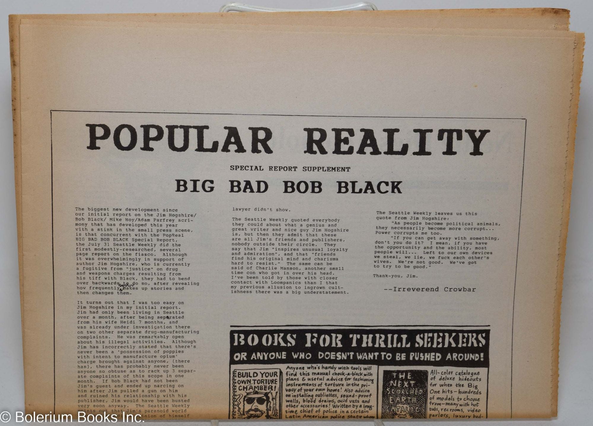 Popular reality; special report supplement, big bad Bob Black | Irreverend  Crowbar, Bob Black