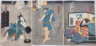 Cat.No: 298015 [Woodblock triptych depicting three theater characters: Sasano Gonza...