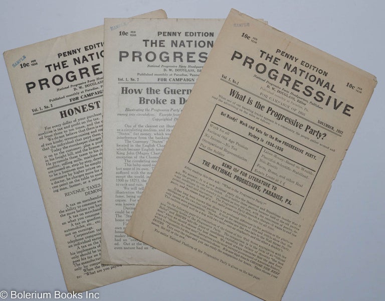 Cat.No: 298215 The national progressive; for campaign of 1936, penny edition [three issues] vol. 1, nos. 1-3. D. W. Douglass.