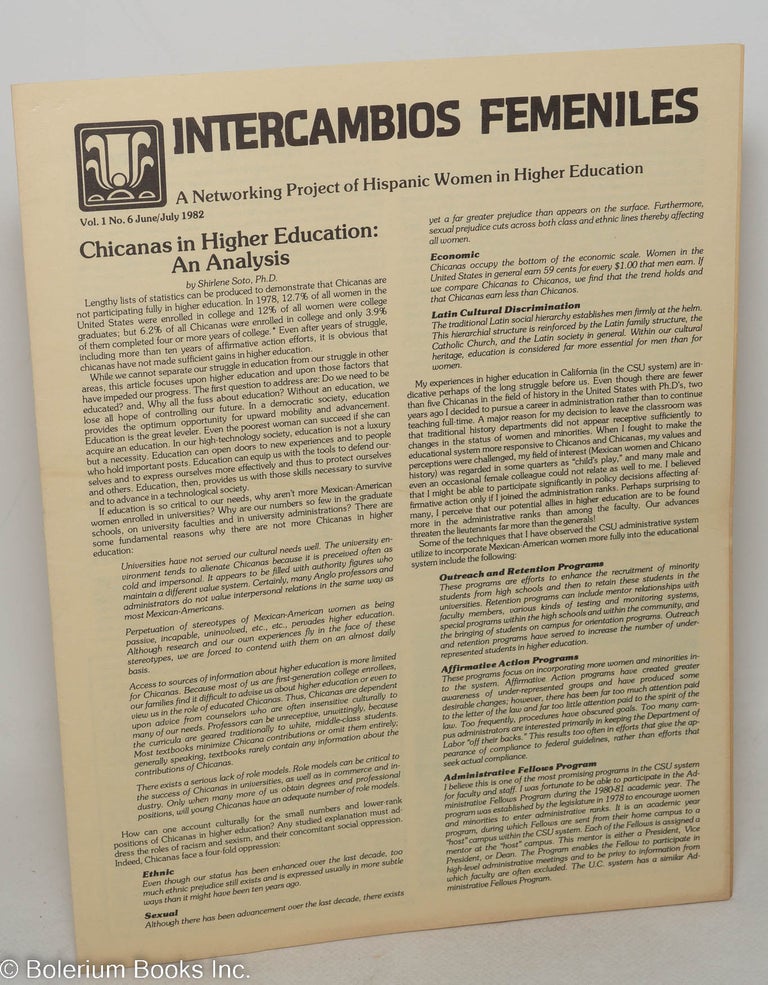 Cat.No: 298309 Intercambios Femeniles: a newsletter of Hispanic Women in higher education; vol. 1, #6, June/July 1982