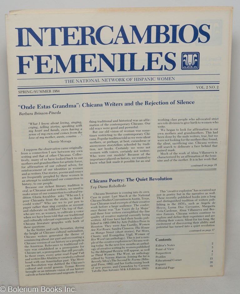 Cat.No: 298310 Intercambios Femeniles: The National Network of Hispanic Women; Vol. 2 No. 2, Spring/Summer 1984