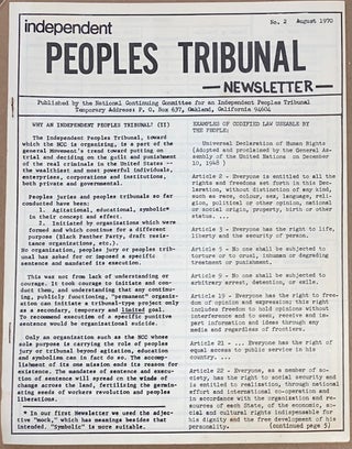 Cat.No: 298390 Independent Peoples Tribunal newsletter. No. 2 (August 1970). National...