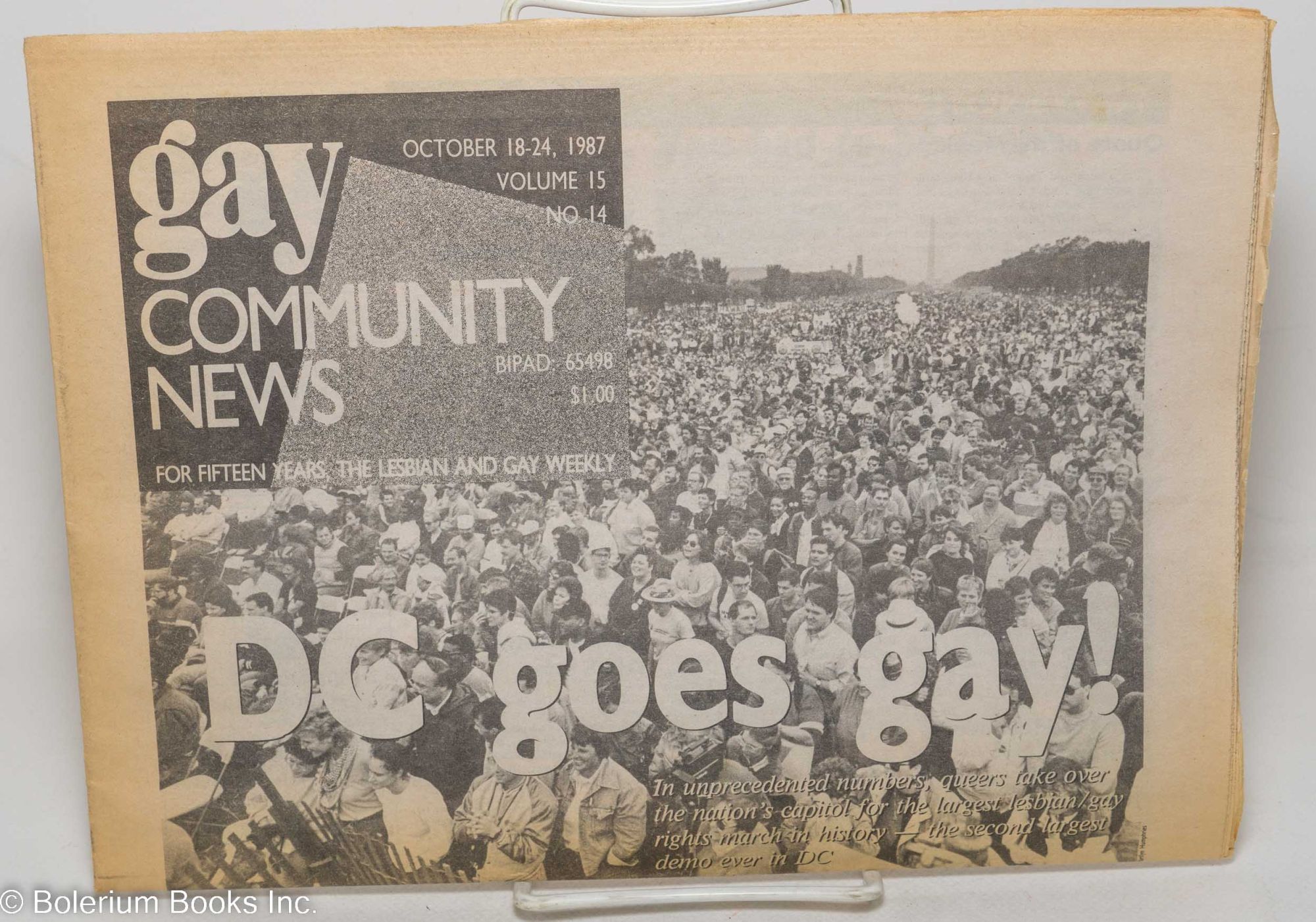 GCN: Gay Community News; the weekly for lesbians and gay males; vol. 15, #14,  October 18-24, 1987; DC Goes Gay! | Stephanie Poggi, Loie Hayes, Kim  Westheimer Michael Bronski