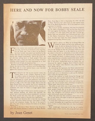 Cat.No: 298416 Here and Now for Bobby Seale [handbill]. Jean Genet, Judy Oringer