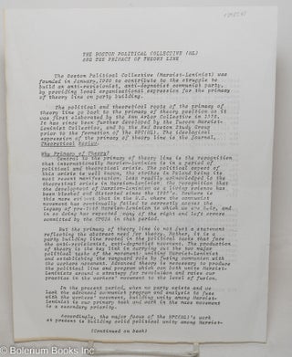 Cat.No: 298540 The Boston Political Collective (ML) and the primacy of theory line [handbill