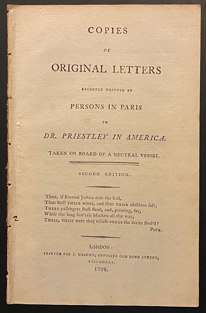 Original Copy Lettering Copies of original letters recently written by persons in Paris to Dr ...