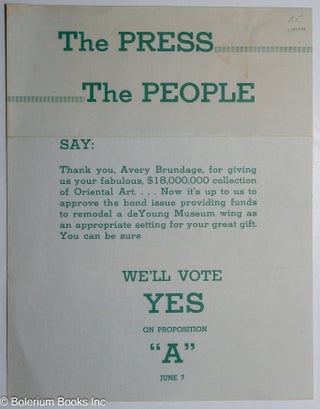 Cat.No: 299748 The Press, the people say thank you, Avery Brundage … we’ll vote yes...