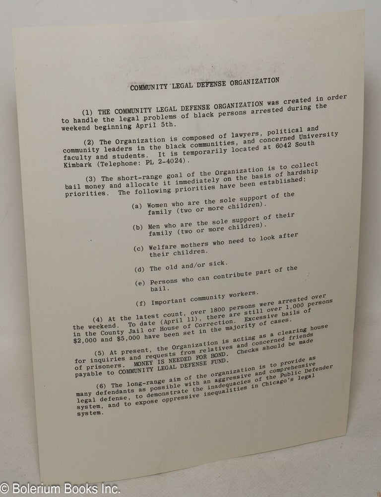 Cat.No: 299925 Community Legal Defense Organization [handbill