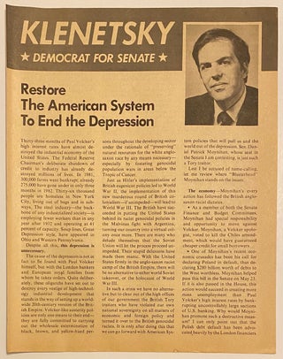 Cat.No: 299927 Restore the American system to end the Depression. Mel Klenetsky