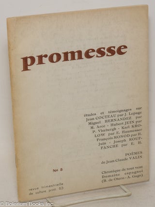 Cat.No: 300493 Promesse: revue trimestrielle de culture; #8: Jean Cocteau études et...