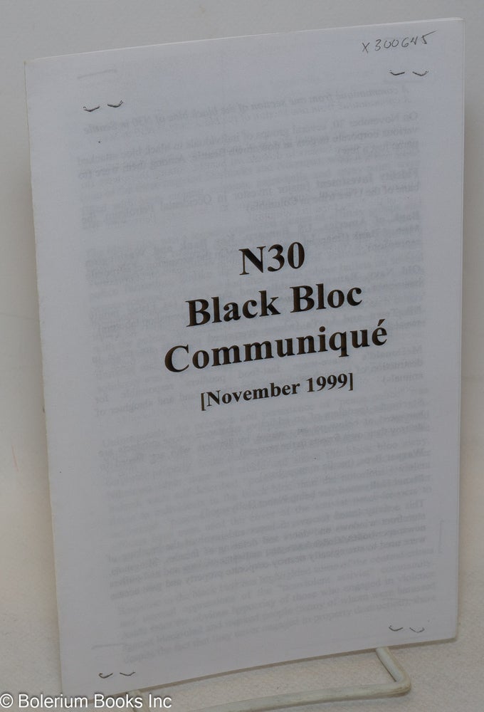 Cat.No: 300645 N30 Black Bloc Communiqué [November 1999]