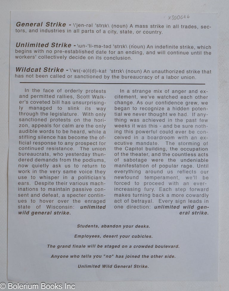 Cat.No: 300646 [General strike handbill against Scott Walker's anti-labor bill]