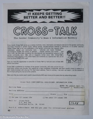 Cat.No: 300809 Cross-Talk: the gender community's news & information monthly [handbill