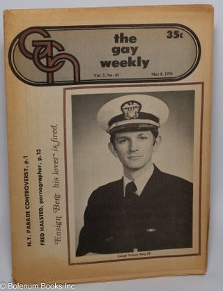Cat.No: 301654 GCN: Gay Community News; the gay weekly; vol. 3, #45, May 8, 1976: Ensign...