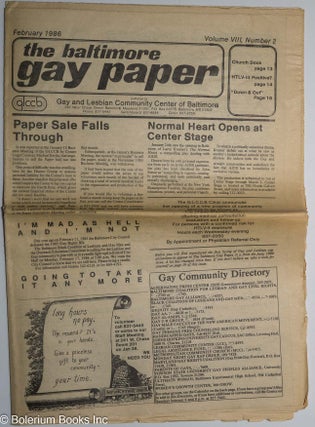 Cat.No: 301687 The Gay Paper [aka Baltimore Gay Paper]: vol. 8, #2, February 1986:...