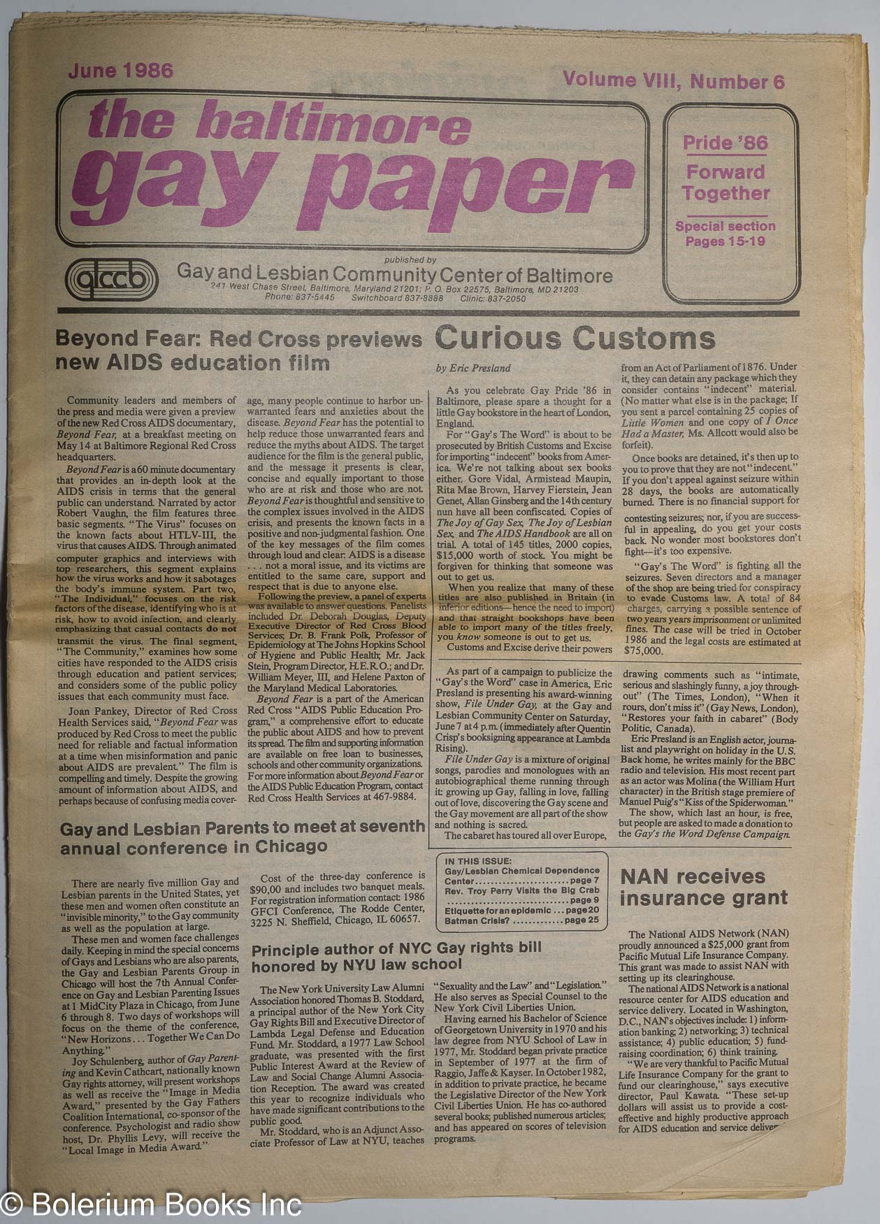 The Gay Paper aka Baltimore Gay Paper : vol. 8, #6, June 1986: Beyond Fear:  Red Cross previews new AIDS education film | Diana C. Dorn, Edward M.  Geraty Johnette Banks