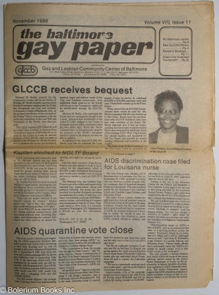 Cat.No: 301689 The Gay Paper [aka Baltimore Gay Paper]: vol. 8, #11, Nov. 1986: GLCCB...