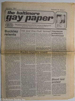Cat.No: 301693 The Gay Paper [aka Baltimore Gay Paper]: vol. 9, #1, Jan. 1987: Buckley...