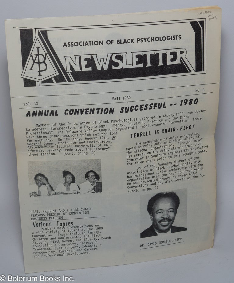 Cat.No: 301795 Association of Black Psychologists Newsletter. Volume 12, Number 1, Fall