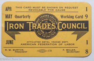 Cat.No: 302145 Iron Trades Council, Working Card Apr., May, June, Quarterly