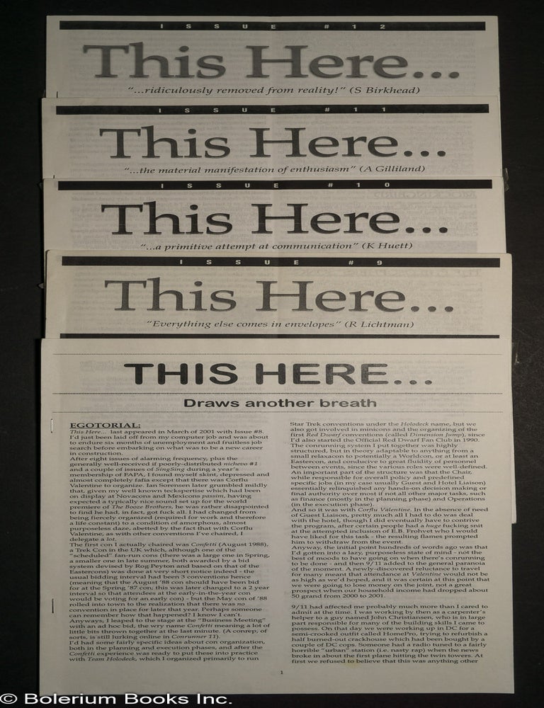 Cat.No: 302519 This here... [five issue run of the fanfiction zine]. Nic Farey, ed.