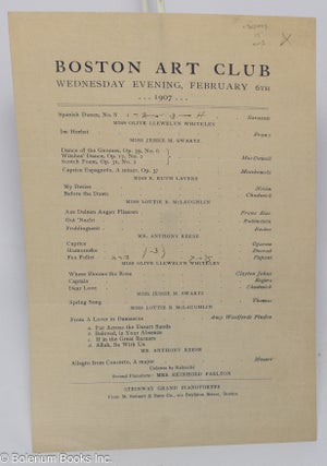 Cat.No: 302973 Boston Art Club. Wednesday evening, February 6th, 1907