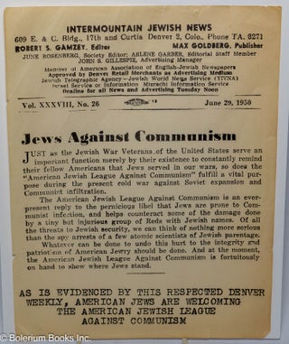 Cat.No: 303060 Intermountain Jewish news, vol. xxxviii, no. 26 (June 29, 1950