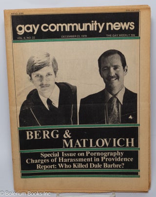 Cat.No: 303158 GCN: Gay Community News; the gay weekly; vol. 6, #22, Dec. 23, 1978: Berg...