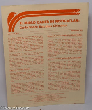 Cat.No: 303468 El Mirlo Canta de Noticatlan: carta sobre estudios Chicanos; vol. 2, #1,...