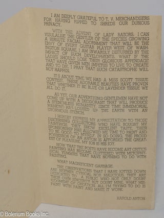 The Kiwi Proudly Presents Harold Anton The Daddy-O of Paint. Opening Sunday at 4 p.m. Sept. 17, 1961.