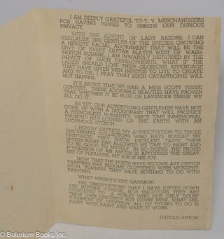 The Kiwi Proudly Presents Harold Anton The Daddy-O of Paint. Opening Sunday at 4 p.m. Sept. 17, 1961.