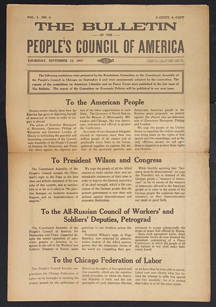 Cat.No: 305171 The Bulletin of The People's Council of America. Vol. 1