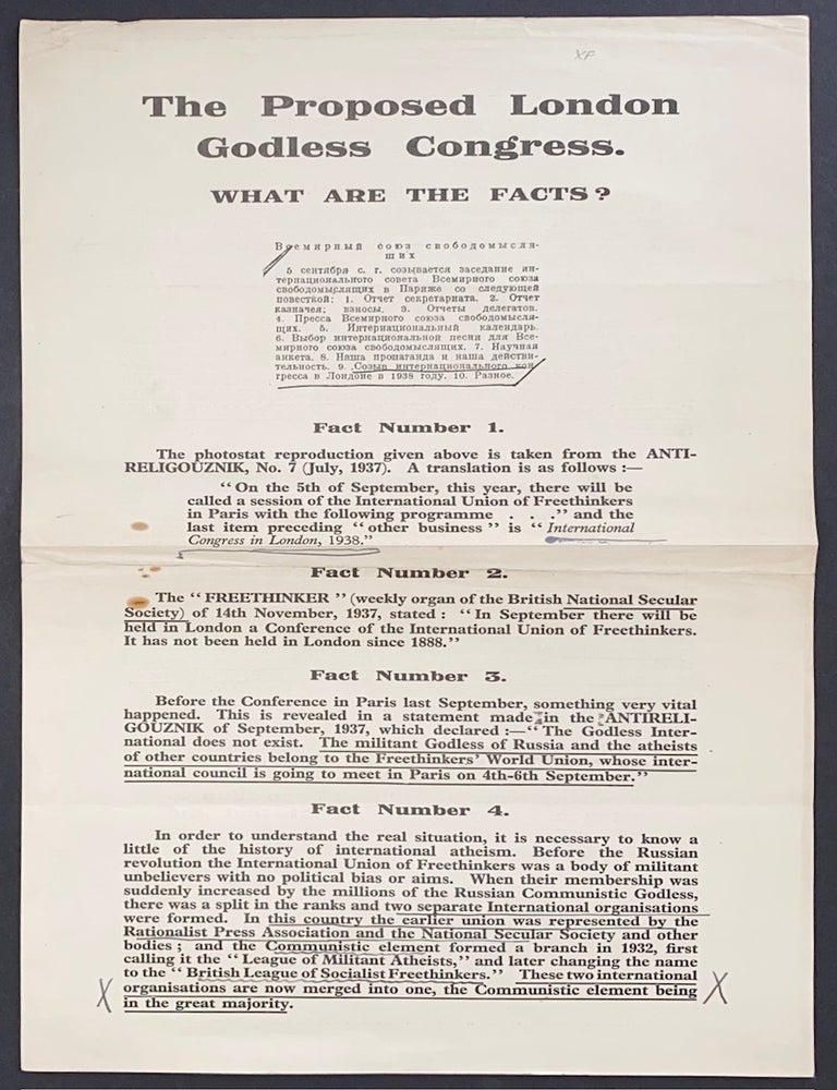 Cat.No: 305223 The proposed London Godless Congress. What are the facts? [handbill]