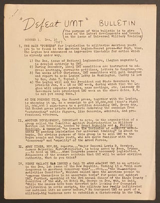 Cat.No: 305736 "Defeat UMT" Bulletin. Number 1. December 10 (1947
