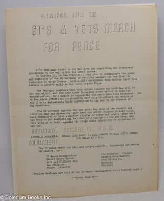 Cat.No: 305745 Civilians, join the GI's & vets march for peace. Saturday,...