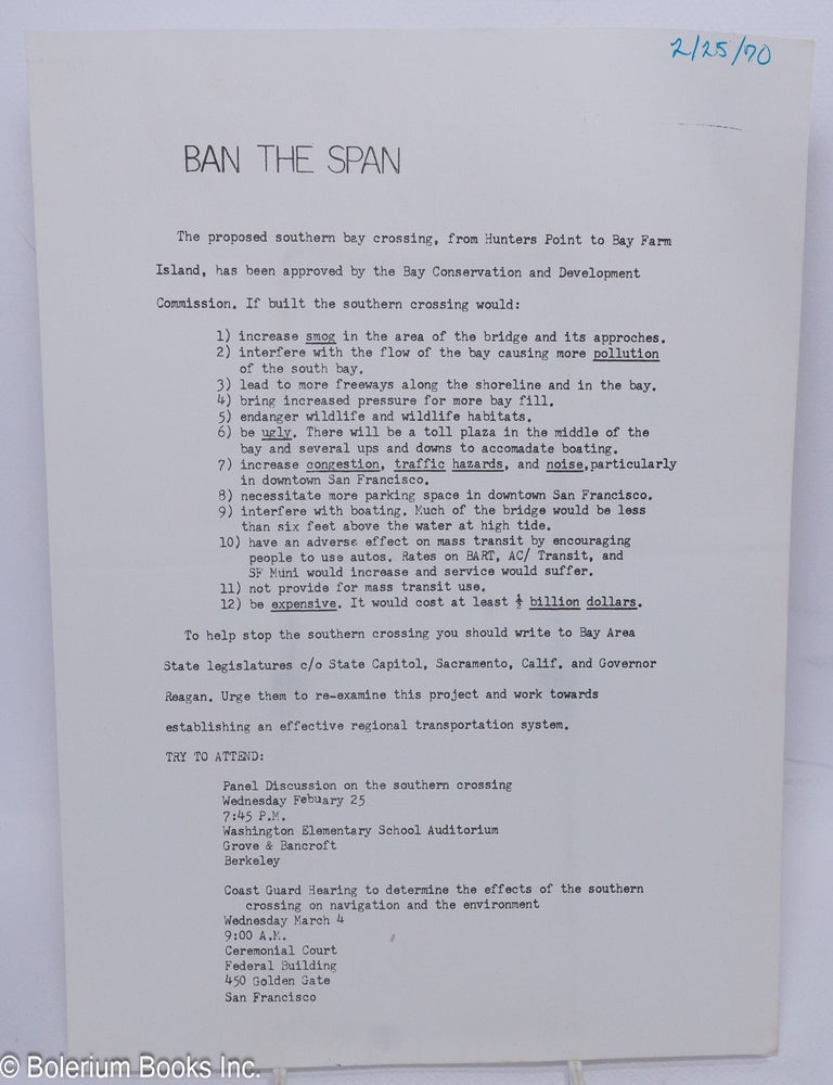 Cat.No: 305890 Ban the span [handbill]