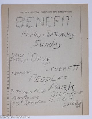 Cat.No: 305950 Benefit Friday, Saturday, Sunday [People's Park handbill] Walt Disney's...